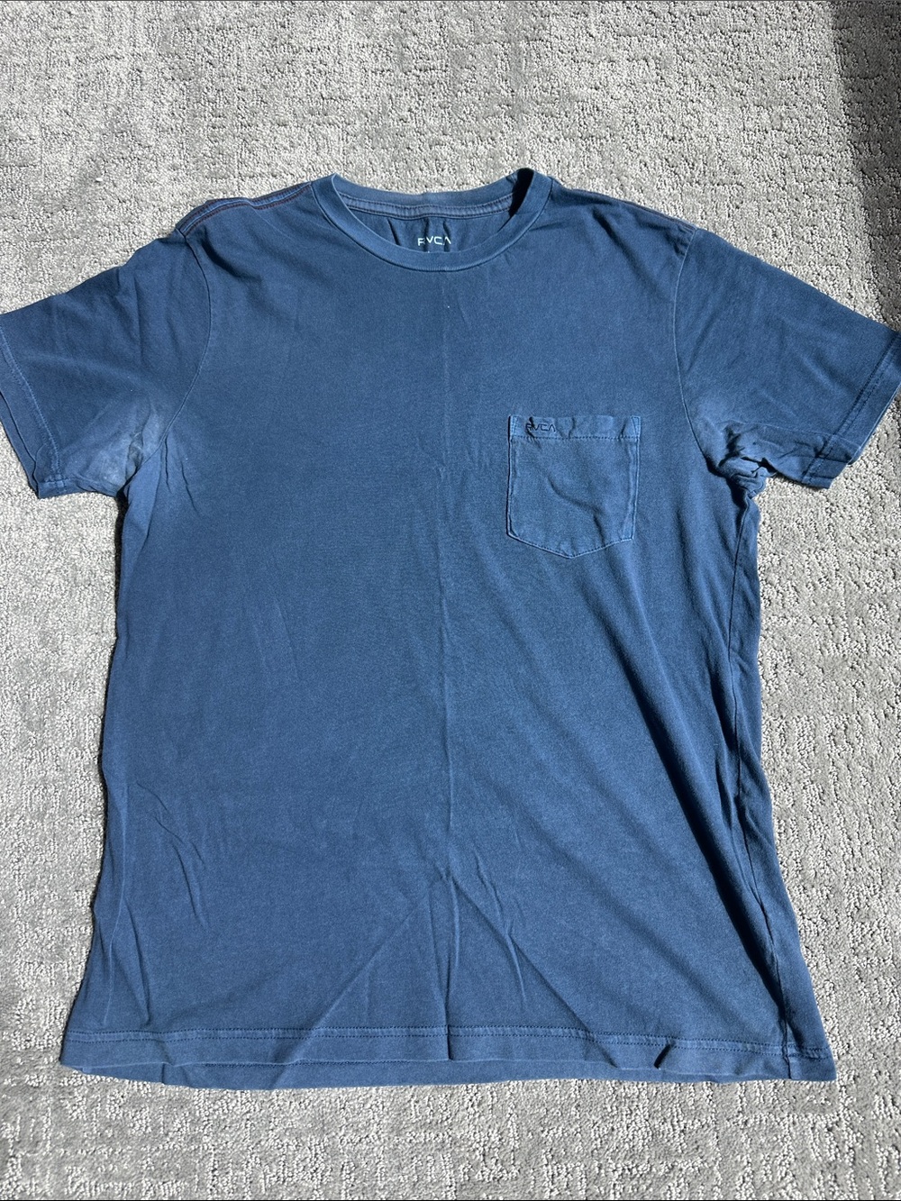 RVCA Men’s Blue Short Sleeve Vintage Pigment Dye Red Stitch Pocket Tee